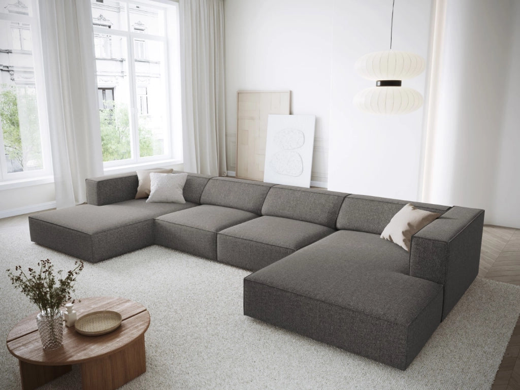 Cosmopolitan Design - Divano panoramico "Arendal" 6 posti in ciniglia grigio 