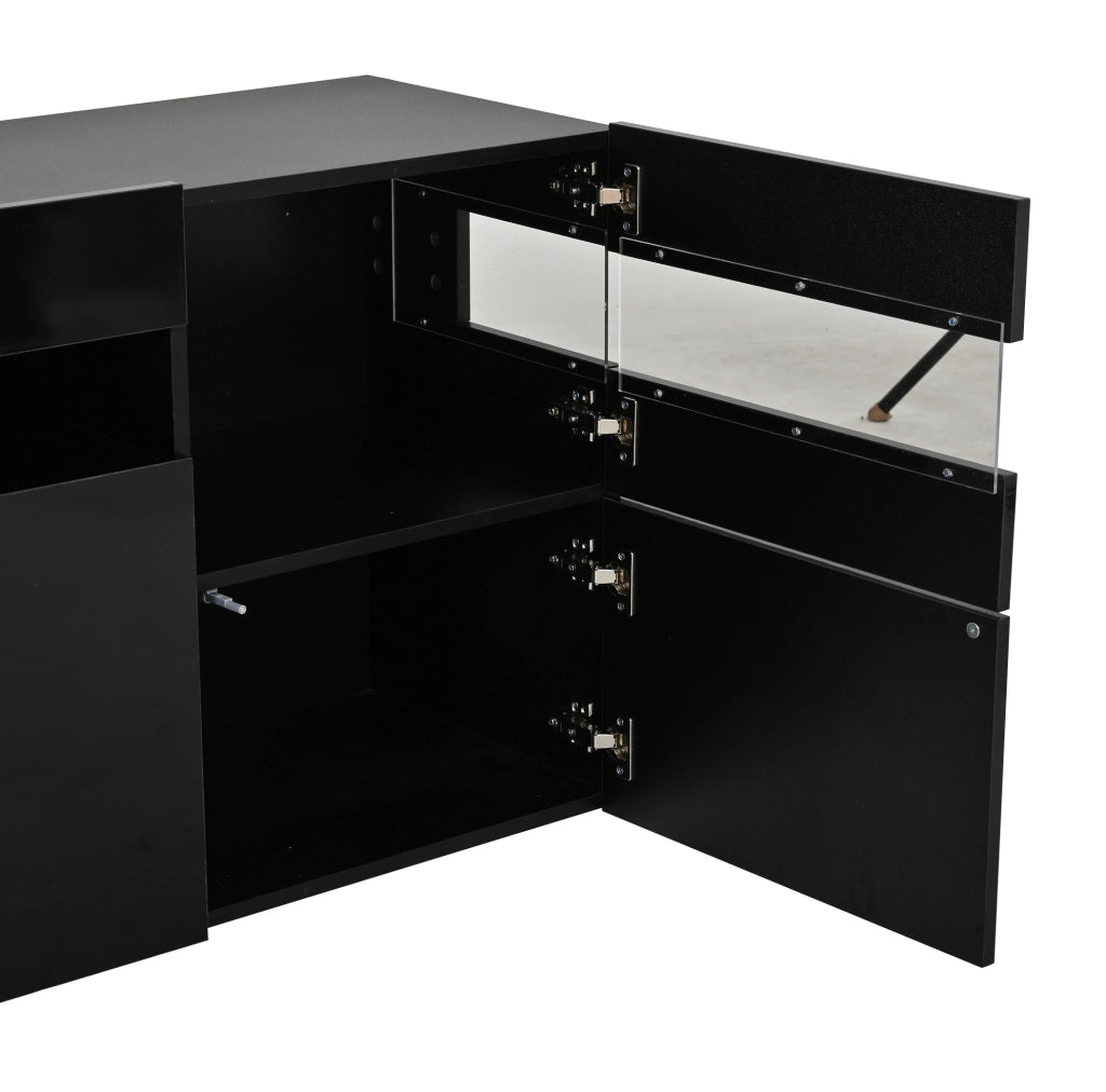 Credenza ULEVR 140x40,5x66,5 cm con 3 ante, 7 vani e LED controllabile tramite app, nero