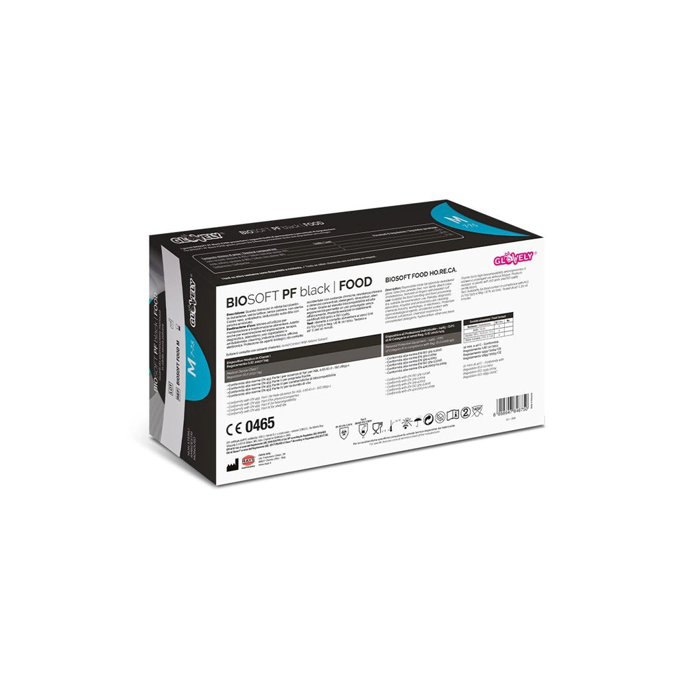 GUANTI MONOUSO IN NITRILE NERO SENZA POLVERE GLOVELY BIOSOFT PF BLACK FOOD 100pz TG.M RAYS BIOSOFTFOOD_M