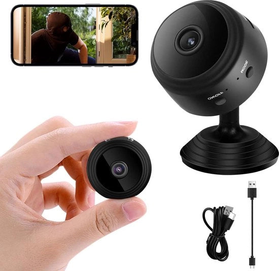 Camera di Sorveglianza Mini 1080p HD Wi-Fi con Viso Notturno e Rilevamento Movimento 150° Campo Visivo Camera di Sorveglianza Compatibile per Bambini e Animali Domestici, Nero