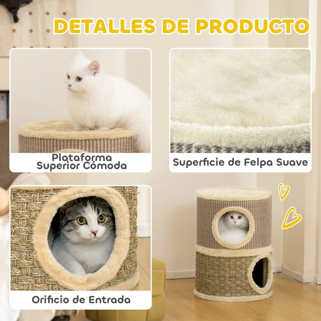 Tiragraffi per Gatti a 2 Livelli con Cuscino ¨C Zephmum ¨C Caqui e Marrone 49 cm
