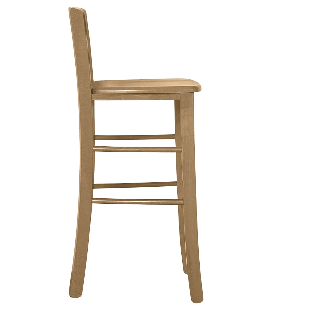 Sgabello di legno h66cm con schienale con manico con seduta massello noce chiaro