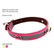 Trade Shop - Collare Per Cani Cuccioli Gatti Animali In Cuoio 42 Cm Vari Colori Strass Osso -