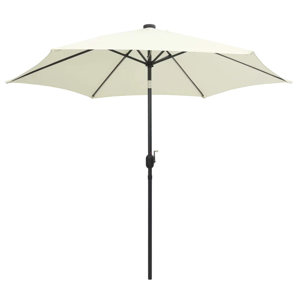 Ombrellone con Luci a LED-Ombrello da giardino e Palo Alluminio 300 cm Bianco Sabbia