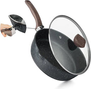Pentola antiaderente con coperchio 255 cm - Padella con manico in legno rimovibile - Rivestimento in granito - Cottura inductive -Compatibile con tutti i fornelli - PFOA libero