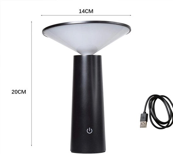 Lampada da tavolo per camera da letto a cilindro moderna con LED wireless, touch dimmer e ricarica USB, per uso interno ed esterno - nero
