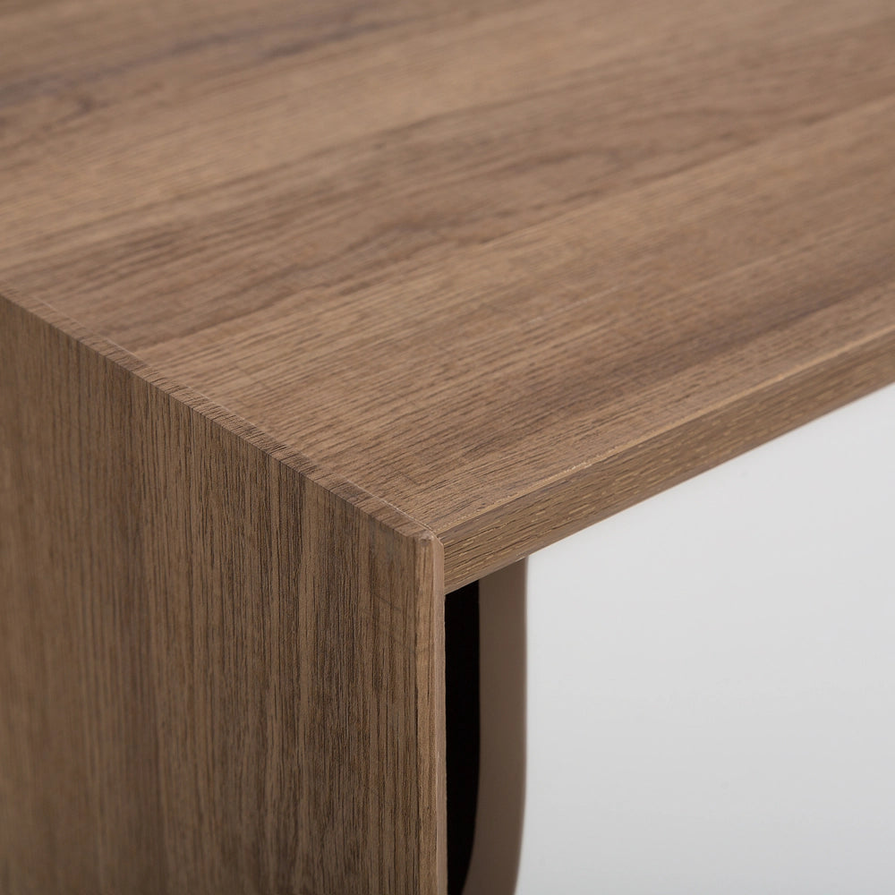 Madia credenza impiallacciata in legno chiaro 56 x 147 x 42 cm con 2 ante scorrevoli bianche e 2 cassetti grigi