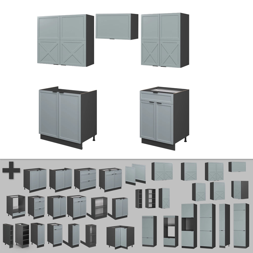 Vicco Cucina componibile Blu-grigio chiaro/Antracite 200 cm senza piano di lavoro
