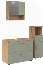 Set di mobili da bagno Irma, Verde salvia, 80 cm, composto da mobile sottolavabo, specchiera e mobile medio