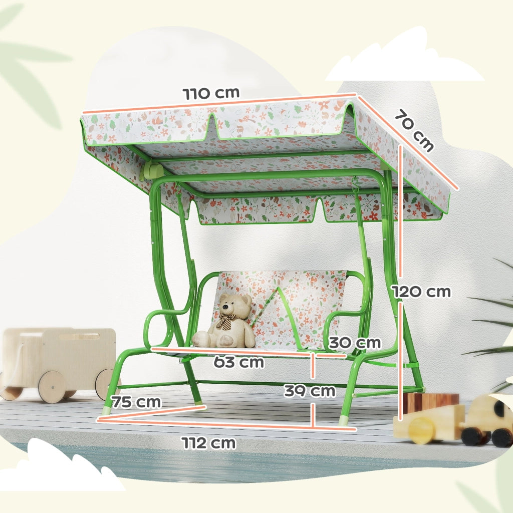 Dondolo per Bambini da Giardino a 2 Posti 112x75x120 cm a 2 Posti con Cinture di Sicurezza Verde