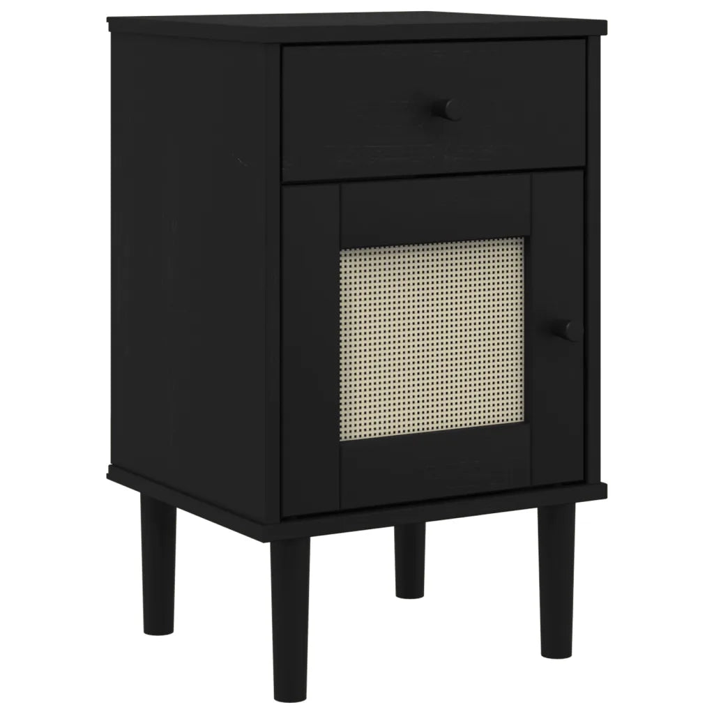 Comodino SENJA Aspetto Rattan Nero 40x35x65 cm in Legno Pinocod mxl 131940