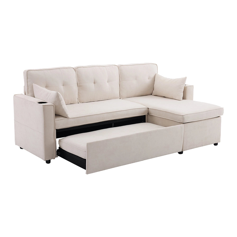 Canap?? letto angolare 3 posti - Xylo - Con spazio di archiviazione e porta bevande, colore beige