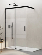 Porta doccia scorrevole 1+1 THALASSA (BASIC) walk-in 70 cm Profilo Nero vetro serigrafato
