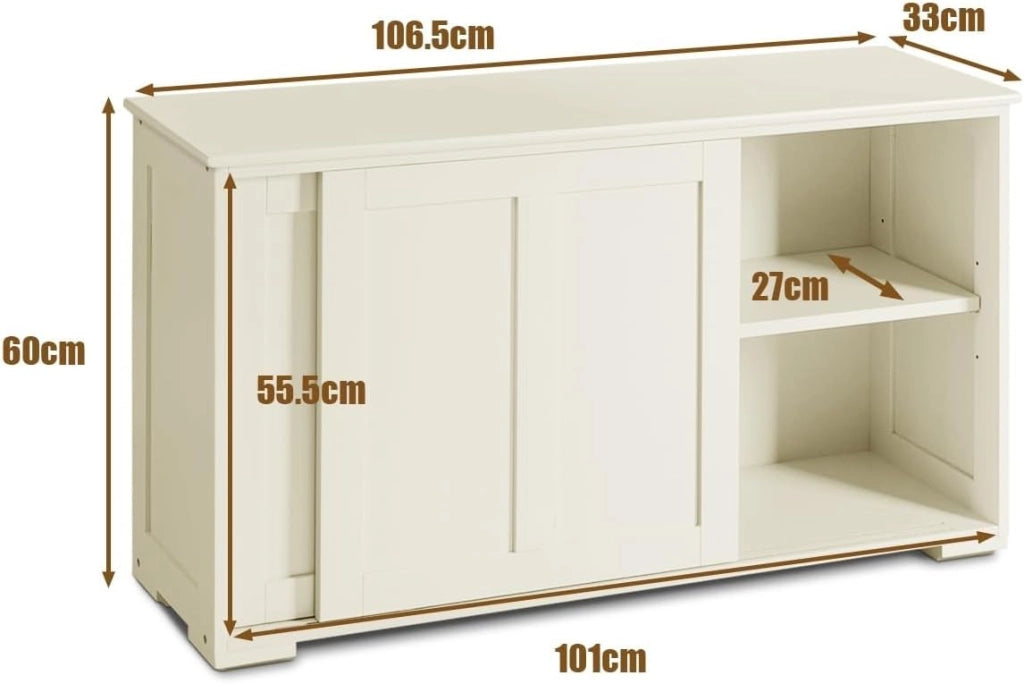 Credenza Cucina con Ripiano Regolabile, Dispositivi Anti-Ribaltamento e Ante Scorrevoli, Mobile Buffet Dispensa Cucina in MDF, Armadietto a Buffet per Sala da Pranzo, 107x33x60cm (Crema)