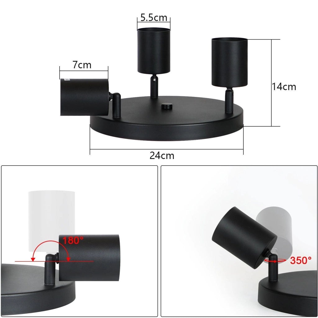 ZMH Faretto da soffitto neri 3 luci GU10 orientabili 350° rotondi metallo per soggiorno camera cucina senza lampadina