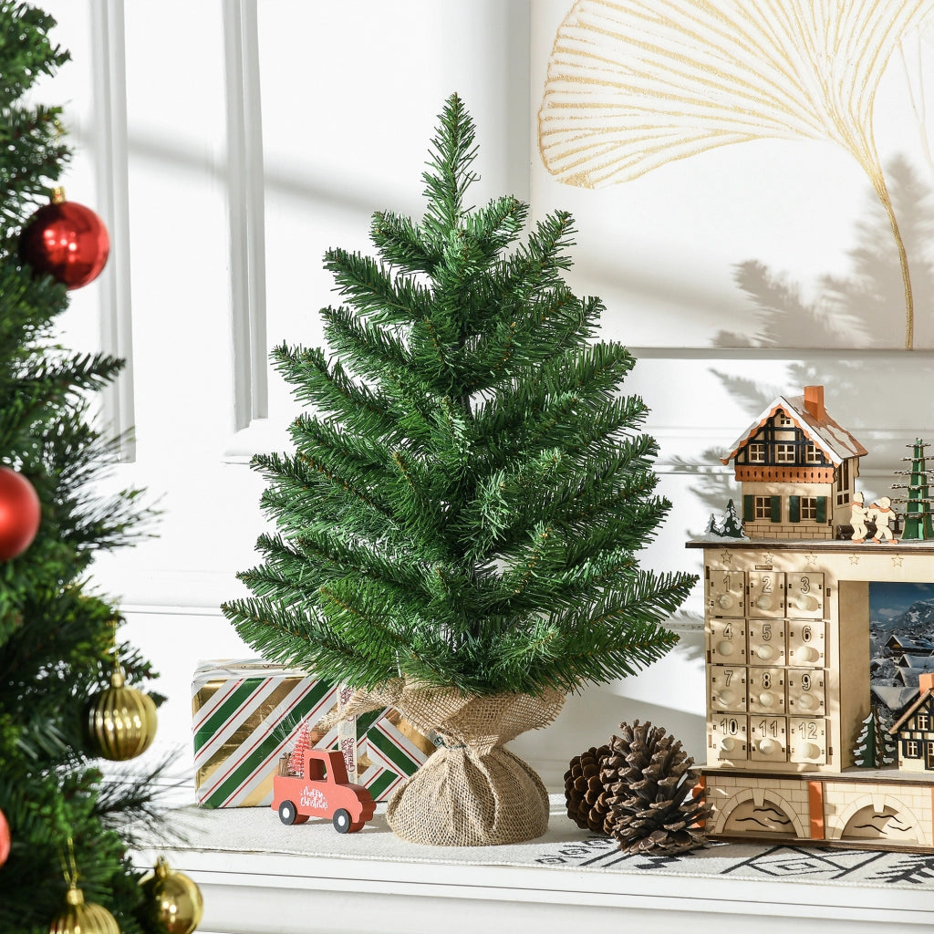 Albero di Natale Mini 55cm ¨C zephmum ¨C PVC, Base in Cemento e Iuta