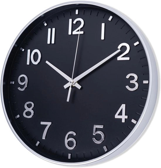 Orologio a Parete Radiocomandato 30 cm Silenzioso Orologio da Parete Senza Suono di Giro, Moderno Orologio a Batterie per Casa, Cucina, Salotto, Ufficio, Decorazione da Parete (Nero Argento)