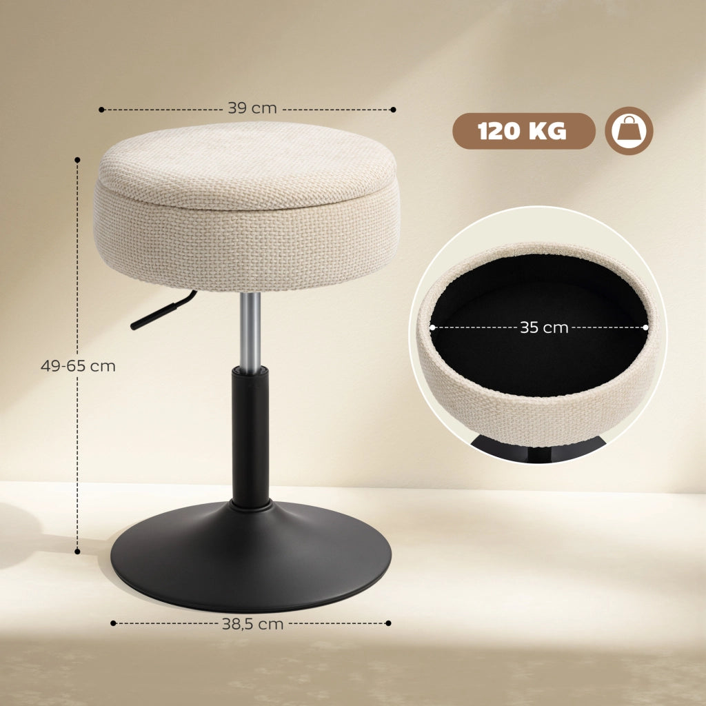 Sgabello da Bar con Contenitore ¨C zephmum ¨C Altezza Regolabile, Rotante, Imbottito in Chenille Beige