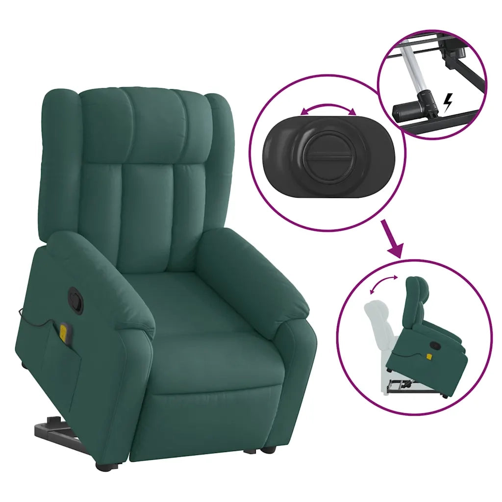 Poltrona Alzapersona Massaggiante | Sedia Relax Verde Scuro in Tessuto