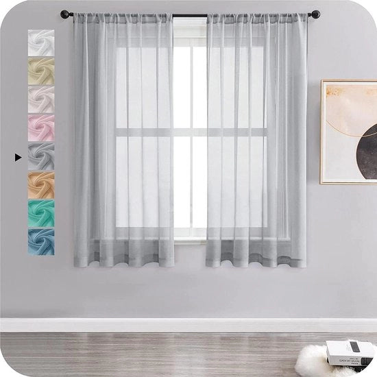 Voile gordini a mezza trasparenza con finitura lino, grigio, 160x140cm, set da 2 pezzi, adatto per soggiorno, camera da letto e camera dei bambini.