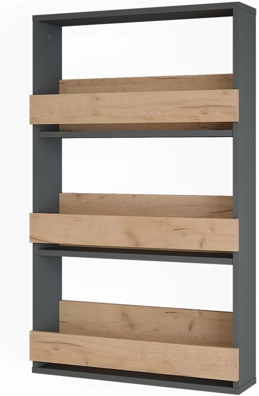 Portabicchieri da vino Repose, Quercia dorata/antracite, 60 x 72 cm, per montaggio a parete con supporti per fino a 8 bicchieri da vino