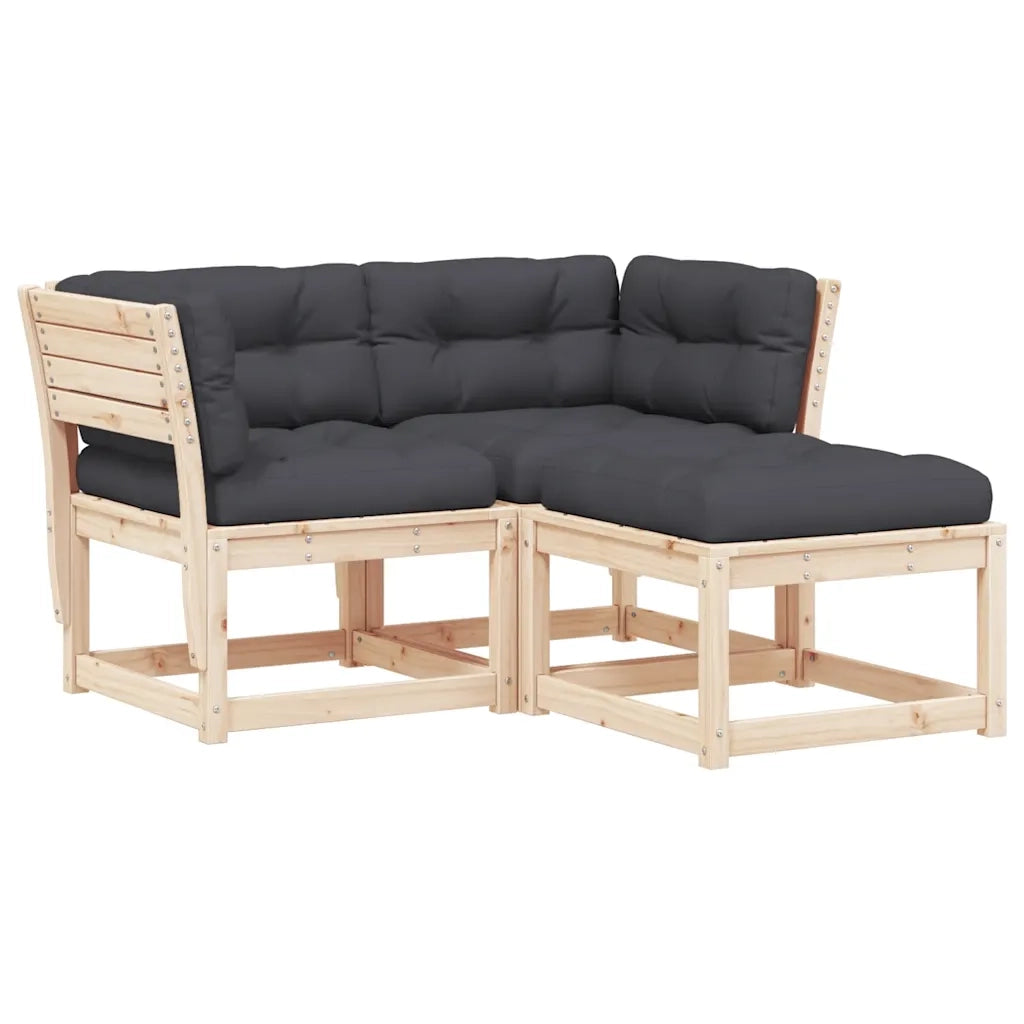 Set Divani Giardino 3 pz | Set Salotto da Giardino con Cuscini in Legno Massello di Pino