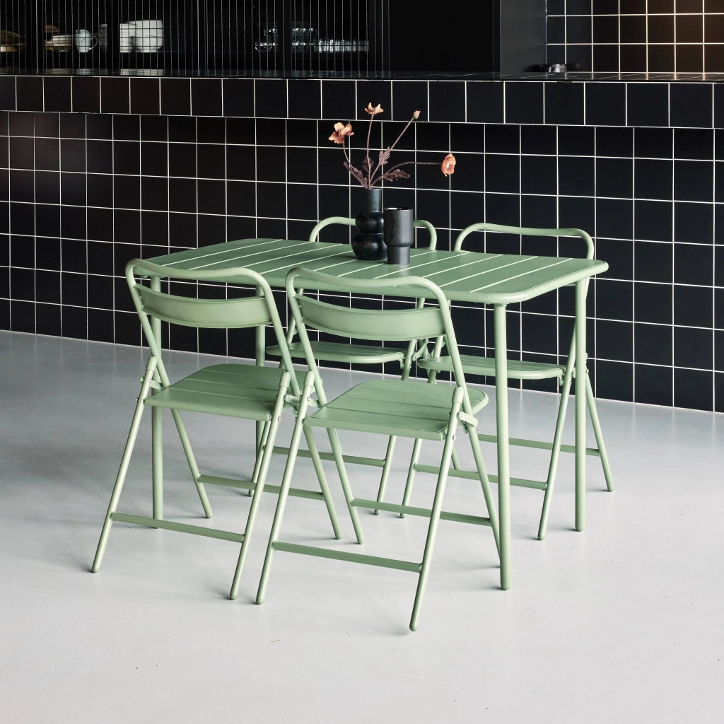 Set tavolo da giardino bistrot in acciaio con 4 sedie pieghevoli,
