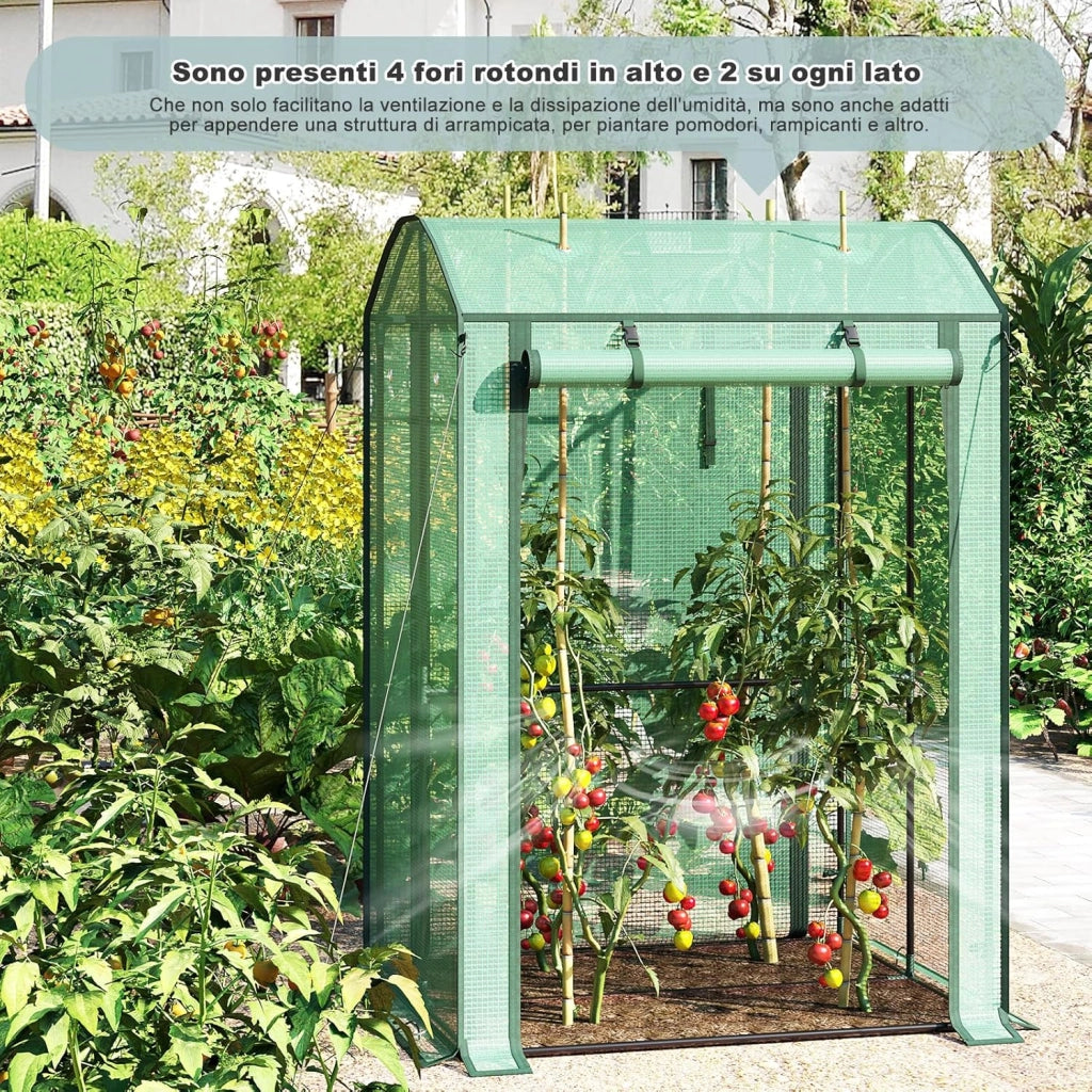 Serra da Giardino con Porte Avvolgibili, Serra da Balcone, Telo in Rete PE 140 g/m², per Piante Idrorepellente a Fori Rotondi per Piantare Pomodori Rampicanti e Altro, Verde