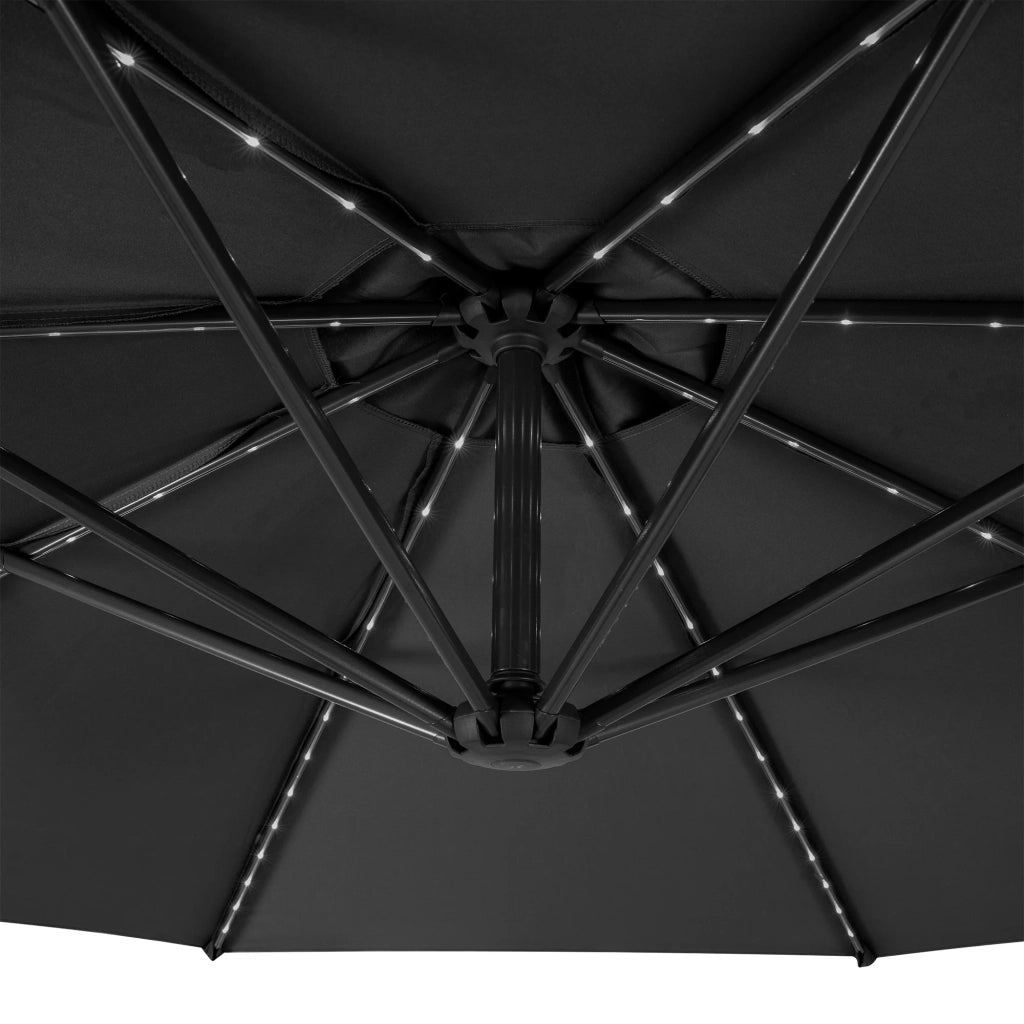 Ombrellone LED Decentrato 3m Grigio Banana con Base 2 Pesi 28kg