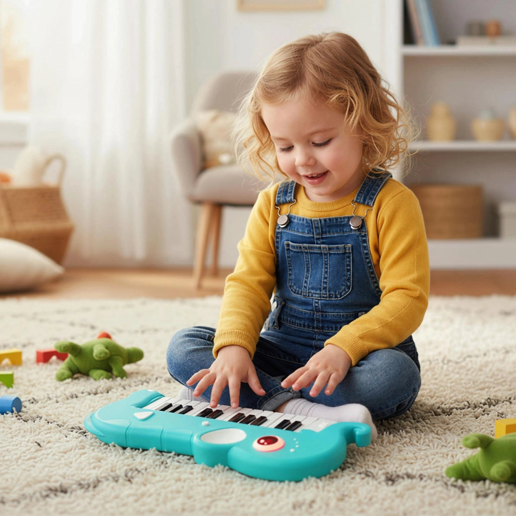 Tastiera pianoforte bambini 25 tasti dinosauro elefante digitale musica-Tastiera luci educativo musicale portatile giocattolo bambini 3+ anni Blu