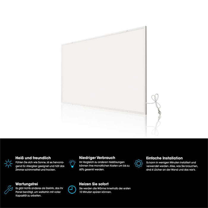 Set Pannello radiante a infrarossi 290W 620x520x15 mm e Termostato, Riscaldamento IR