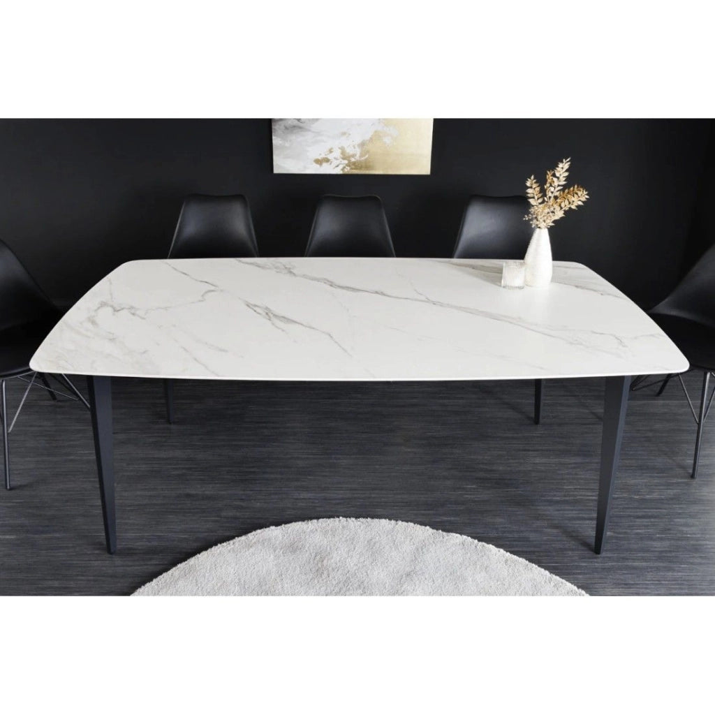 Tavolo da pranzo HEXA 160 cm – Piano in ceramica effetto marmo bianco e struttura in metallo nero