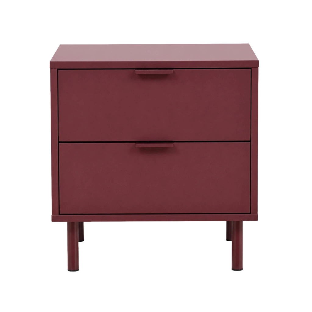 Set di 2 comodini decorativi in legno e metallo, 2 cassetti, bordeaux