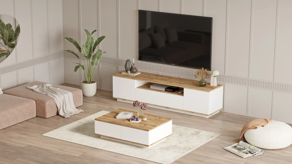Set di mobili da salotto in legno "FR17" - 180 x 44 x 44 cm - Bianco