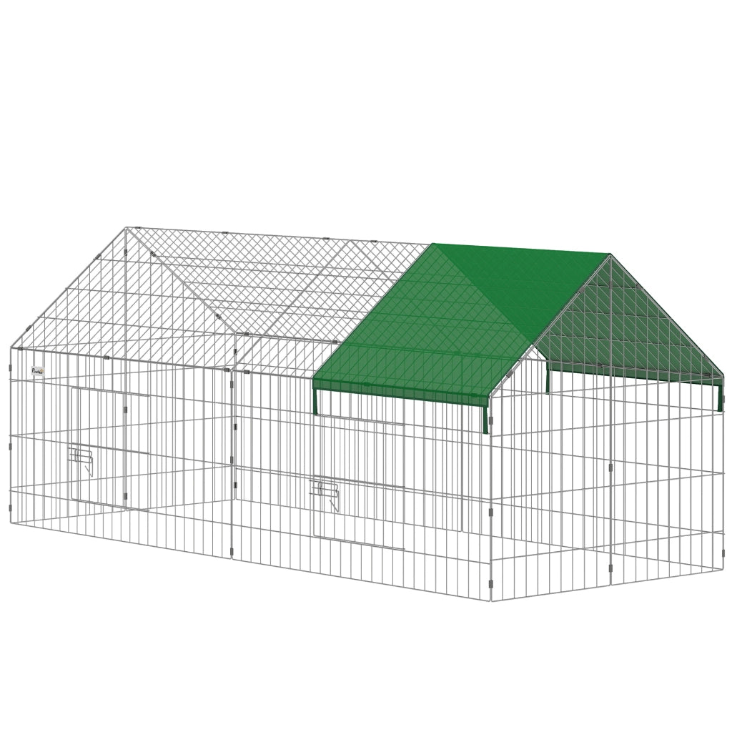 Gabbia per Conigli e Galline da Esterno e Interno 180x75x75 cm con Protezione Parasole e Griglia Metallica Verde