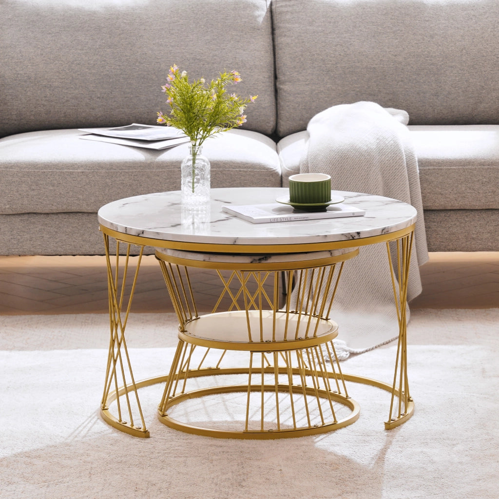 Set di tavolini da caffè 70x70x47 cm e 45x45x40 cm; impilabili; MDF; bianco