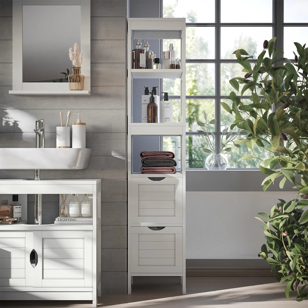 Vicco Armadio per il bagno Bianco 30 x 144 cm con 2 cassetti