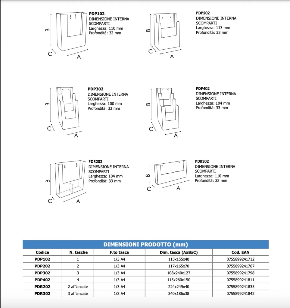 Portadepliant da parete 3 tasche 1/3 A4 Verticale