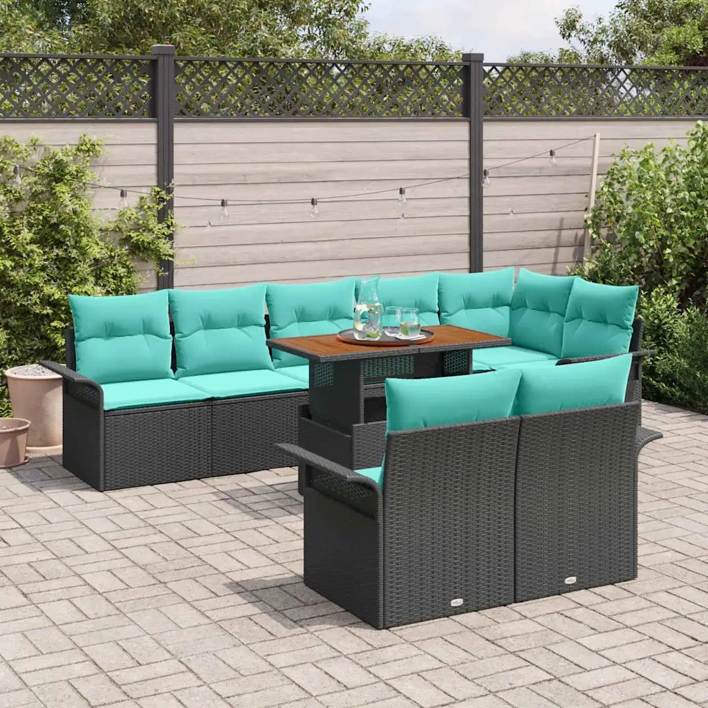 Set Divano da Giardino con archiviazione 9 pcs Nero Poly Rattan