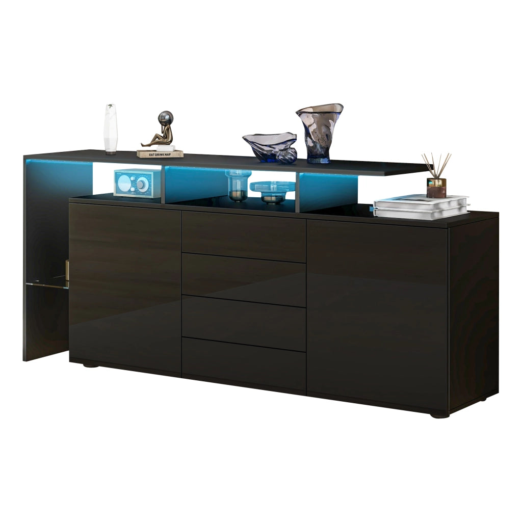 Mobile Credenza Highboard con LED ¨C Xylo ¨C Nero Lucido