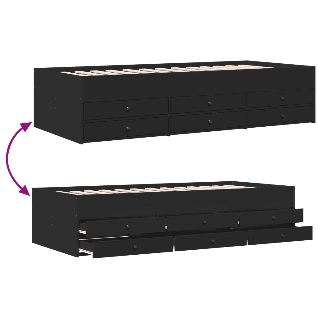 Divano Letto con Cassetti senza Materasso Nero 90x200 cm