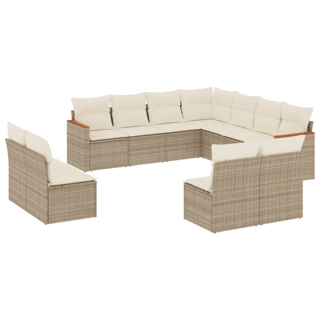 Set Divani da Giardino 11 pz con Cuscini Beige in Polyrattan