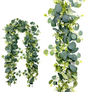 2 pezzi di corone artificiali di fiori, corone di piante, eucalipto, corone di fiori bianche, pianta artificiale, pianta artificiale per appendere come sfondo, decorazione di matrimonio, tovagliato da tavola, giardino