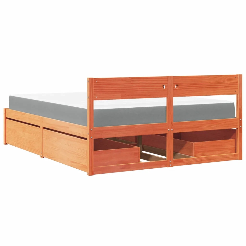 Letto Cassetti e Materasso Cera 160x200cm Legno Massello Pino 3281894