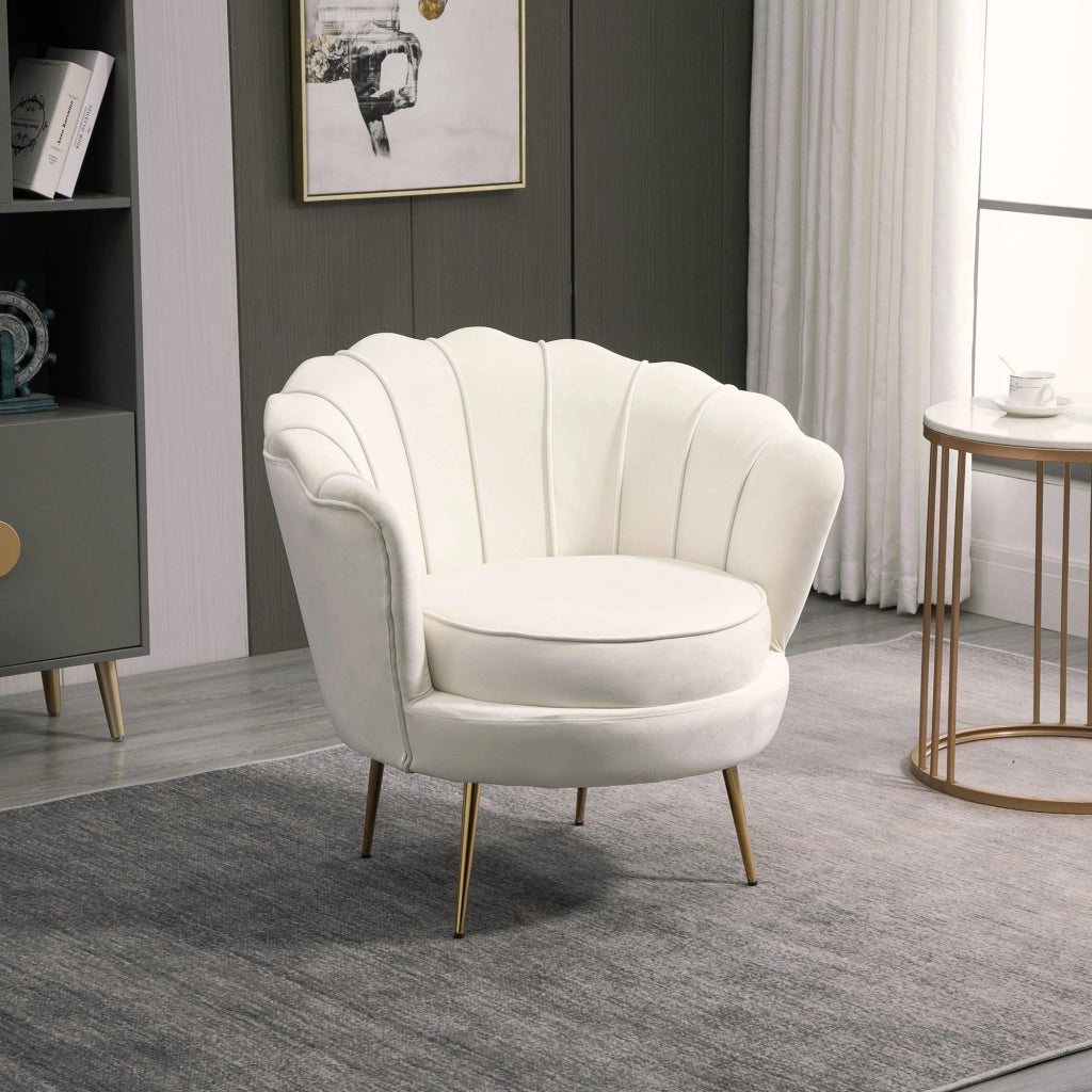 Poltrona di Design Stile Vintage Imbottita in Velluto, 79x77x77cm, Crema