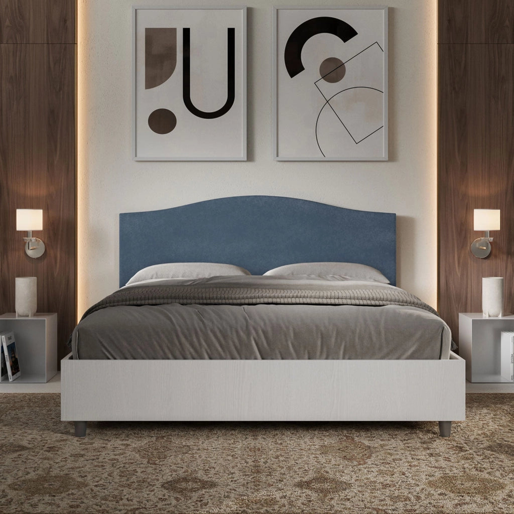 Letto matrimoniale senza rete 160x200 bianco frassino testata microfibra azzurro Grace