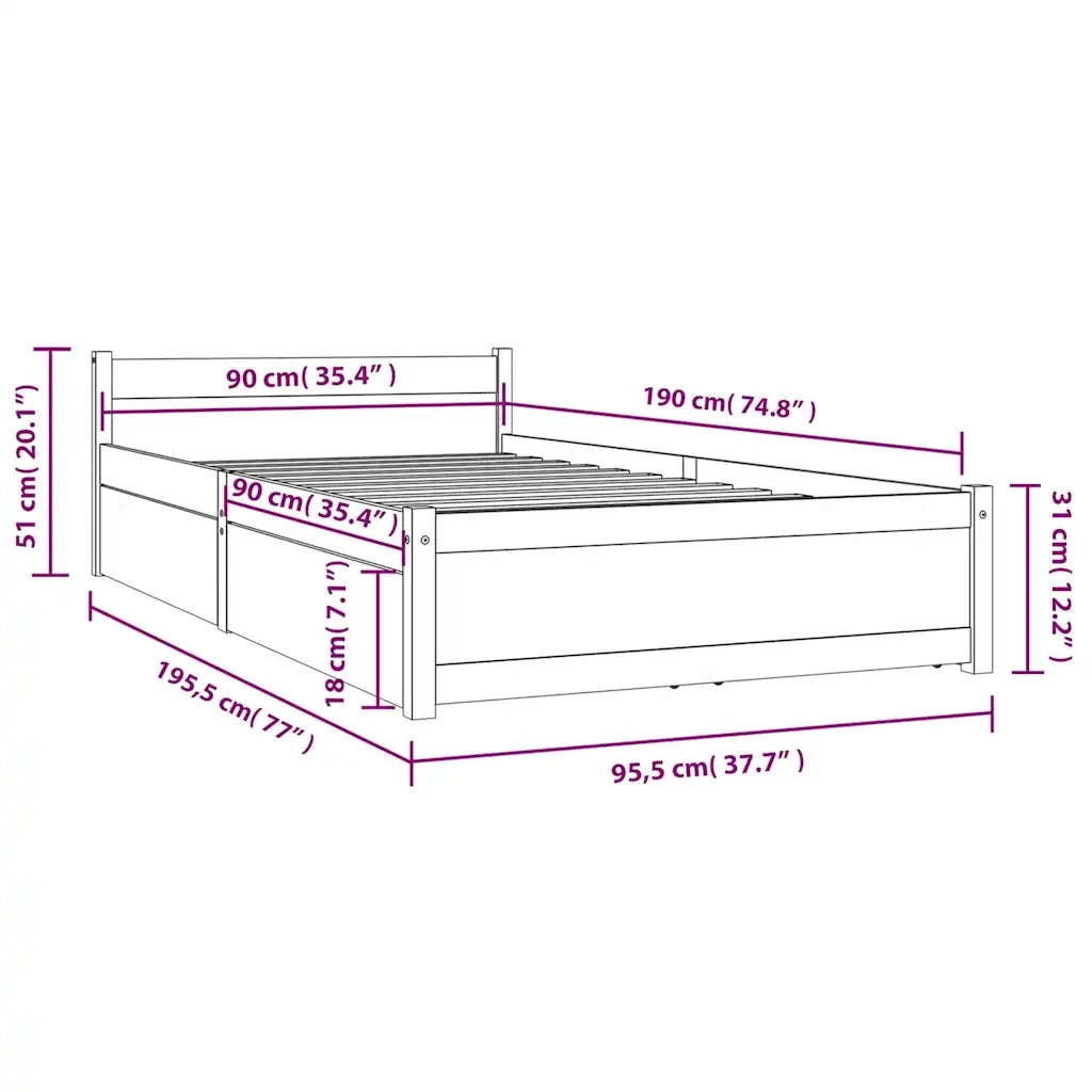 Giroletto-Struttura Letto Bianco con Cassetti 90x190 cm Single 701818