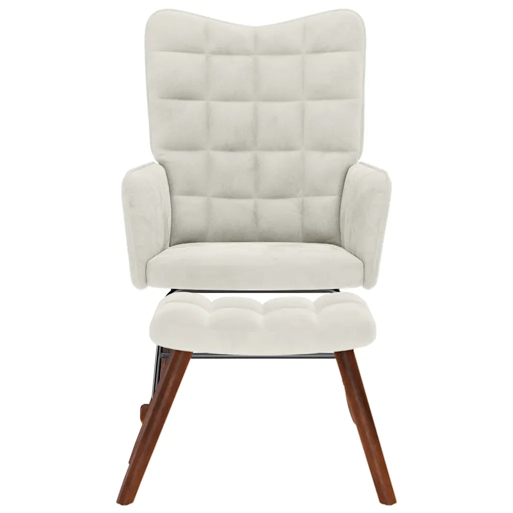 Sedia a dondolo con sgabello in velluto crema CFW3096633