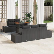 Set da Pranzo da Giardino 6 Pezzi con Cuscini in Rattan Sintetico e Acacia Nera
