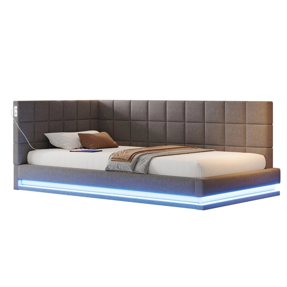 Divano letto 90x200cm - Xylo - velluto grigio, luce LED, USB, comodo